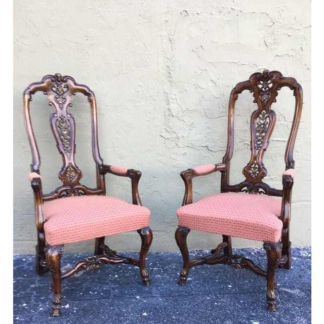 Early 20th Century Burl Walnut Queen Anne Style Armchairs, Circa 1940 - a Pair For Sale - Image 5 of 12