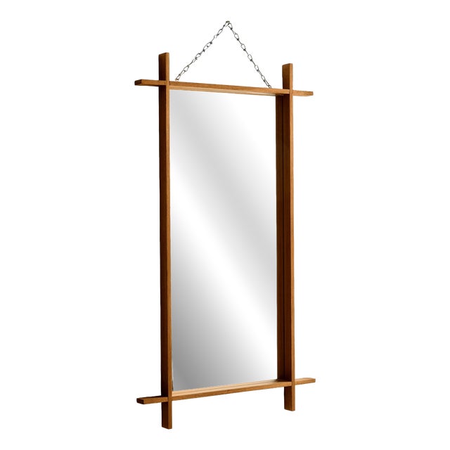 Vintage Oak Framed Mirror, 1960s For Sale