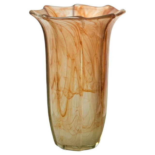 Mid-Century Wavy Orange Art Glass Vase, 1970s For Sale - Image 9 of 9