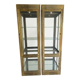 Pair of Mid-Century Brass & Glass Illuminated Vitrines / Display Cabinets For Sale
