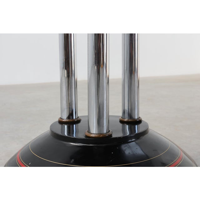 1920s Art Deco Pedestal Table with Chrome Columns and Black Lacquered Base, France, 1920s For Sale - Image 5 of 13