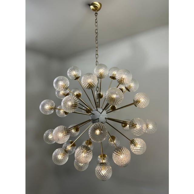 Transparent 21st Century Nova Satin Brass Clear Balloton Murano Sputnik Chandelier by Fabio LTD For Sale - Image 8 of 9