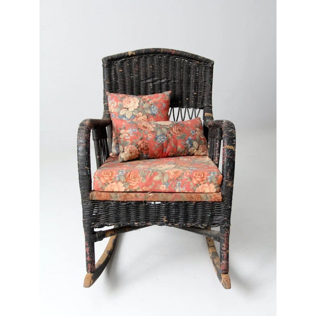 Black Antique Wicker Rocking Chair For Sale - Image 8 of 13