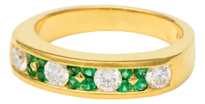 18KY Diamond(0.48) & Emerald(0.24) Ring, size 5.75