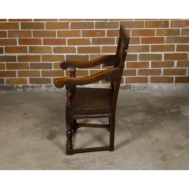 Brown English George III Period Early 18th Century Oak Armchair with Carved Back For Sale - Image 8 of 12
