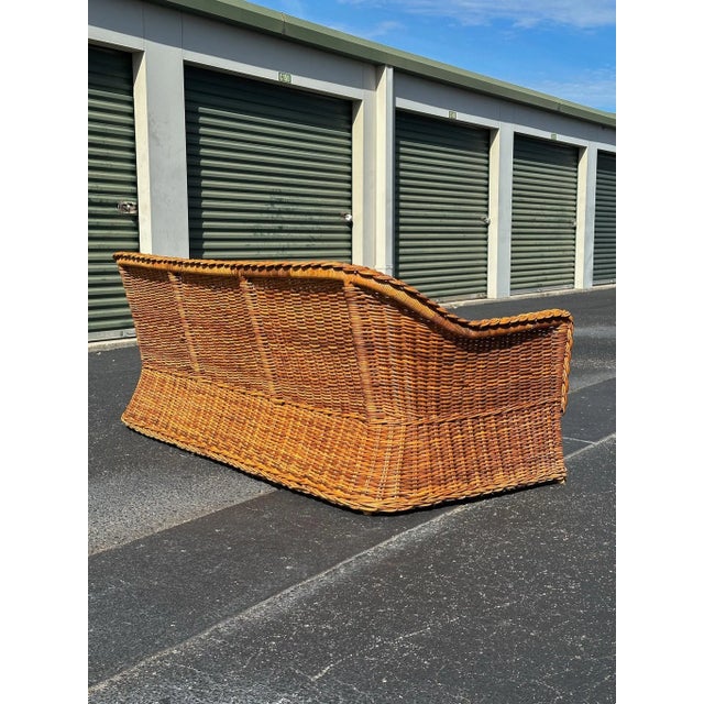 Coastal Vintage Rattan Sofa With Braided Wicker Trim For Sale - Image 12 of 18