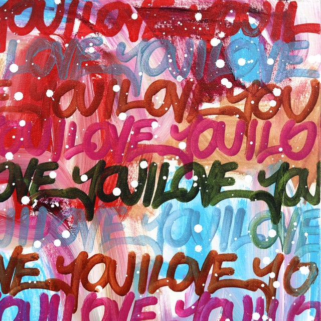 2020s Her Love Shines So Bright - Original Colorful Text Abstract Mixed Media Painting on Canvas by Amber Goldhammer For Sale - Image 5 of 9