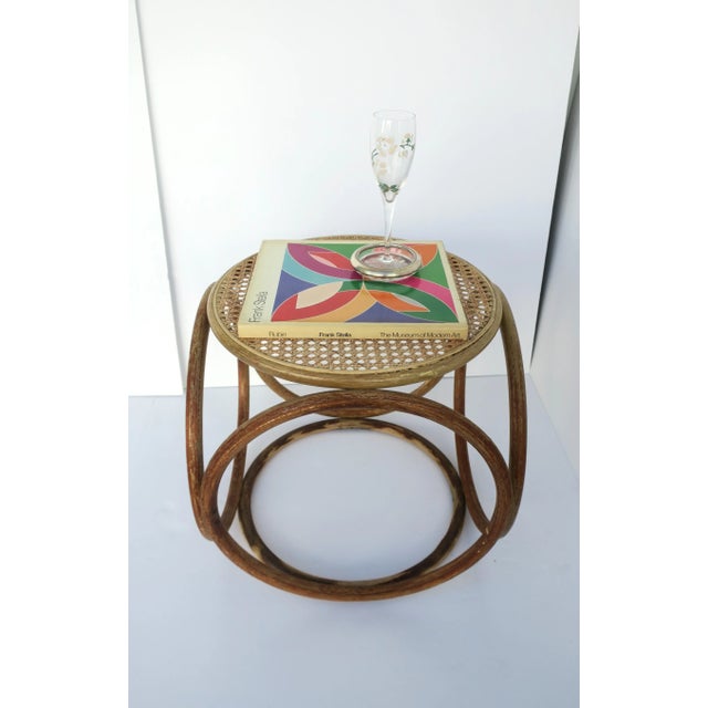 Mid-Century Modern Bentwood and Wicker Cane Stool or Side Drinks Table in the Style of Thonet For Sale - Image 3 of 12