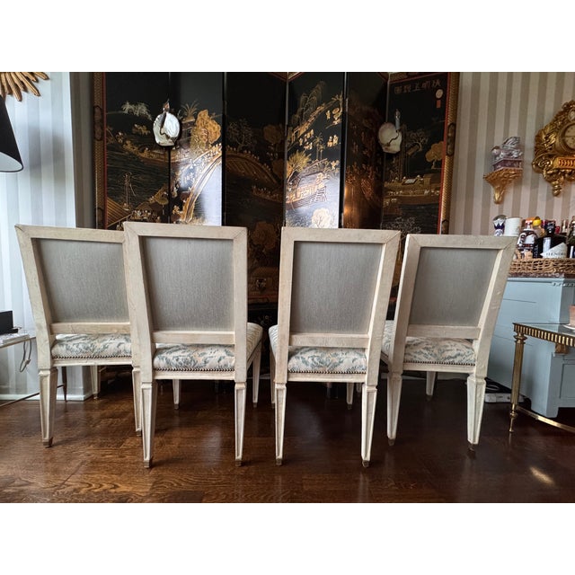 Wood Jean-Michel FrankLouis XVI Style, 4 Dining Side Chairs, Parchment, France For Sale - Image 7 of 17
