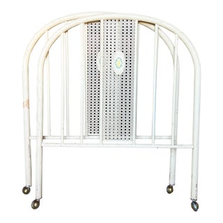 Pair of Antique White Twin Bed Headboards With Hand-Painted Floral Medallions For Sale