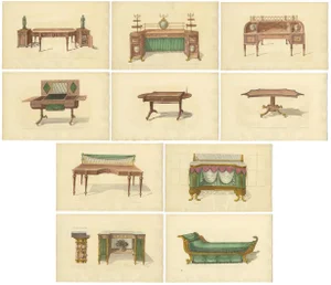 Set of 10 Illustrations of Various Furniture by Sheraton '1805', 1805, Print