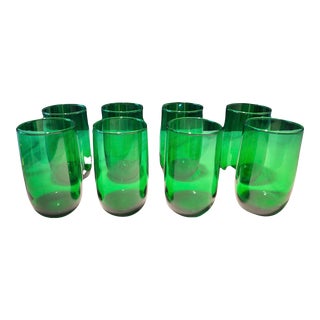 Vintage Leaf Green Anchor Hocking Juices Glasses, Set of Eight For Sale