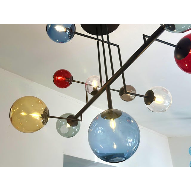 Mid-Century Modern Contemporary Multicolor Spheres Murano Glass Sputnik Chandelier by Simoeng For Sale - Image 3 of 17