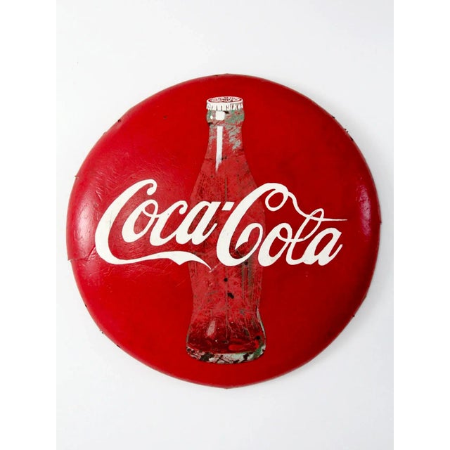 Mid 20th Century Vintage Coca-Cola Button Sign For Sale - Image 5 of 9