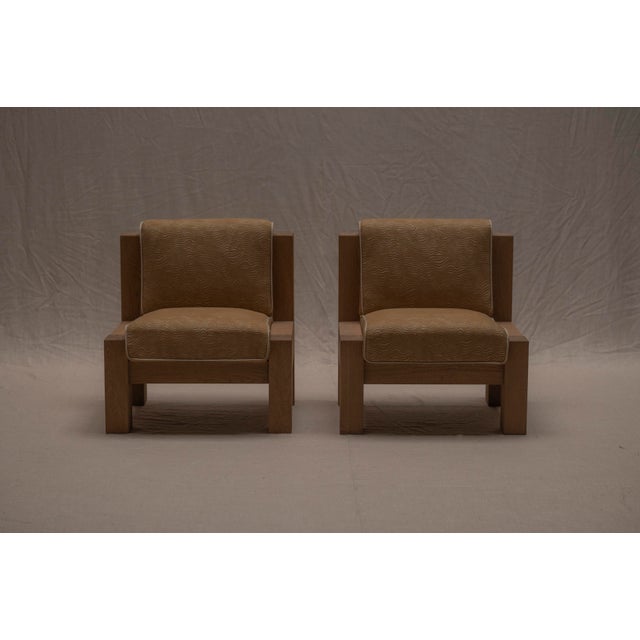 Brutalist Brutalist Oak Easy Chairs, 1970s, Set of 2 For Sale - Image 3 of 16