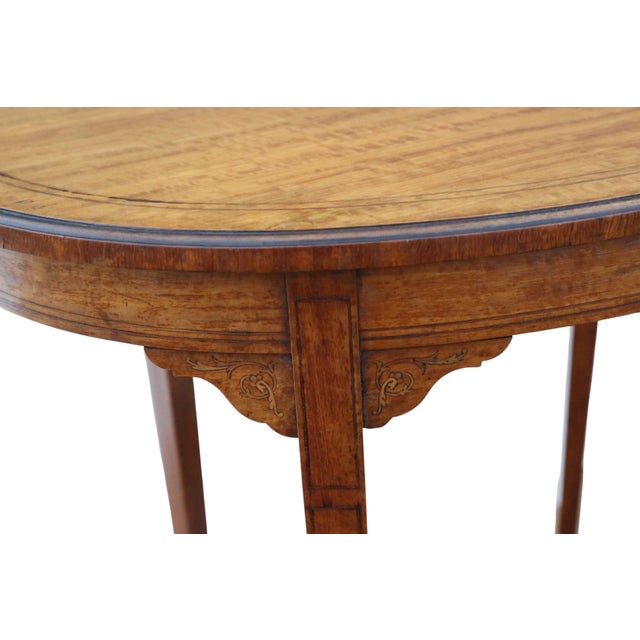 Antique Oval Inlaid Satin Walnut Occasional Table, 1900s For Sale - Image 6 of 9