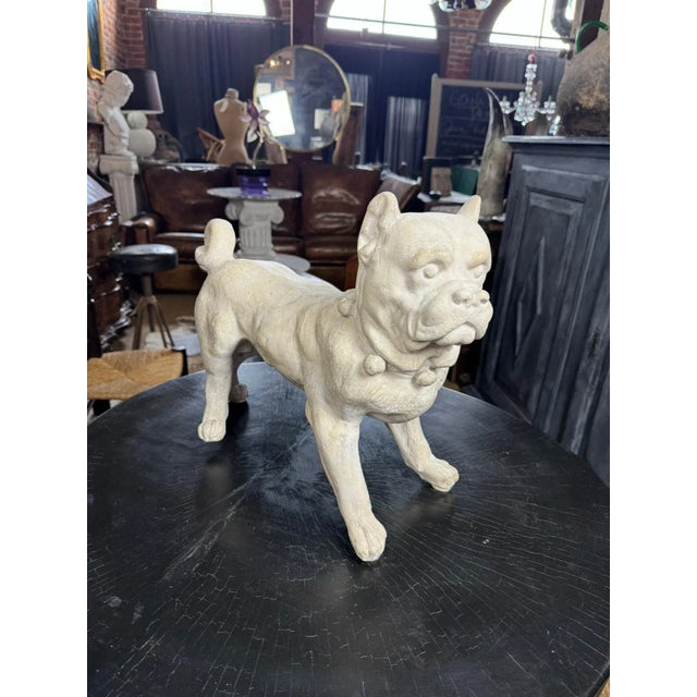 Off-white Antique French Bulldog Sculpture | Early 20th Century Plaster & Metal Figure, Circa 1910–1920 For Sale - Image 8 of 12