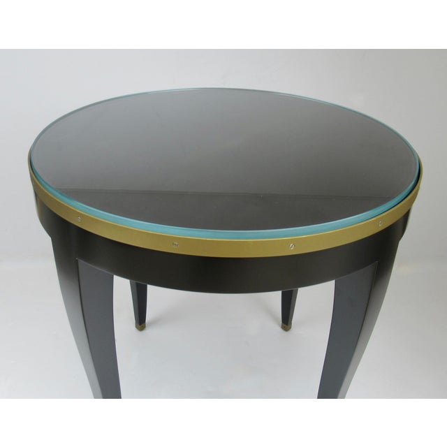 C. 1980's Donghia "Essence" Collection Round Side/End Table Satin Black Lacquer Finish With Brushed Brass Details For Sale - Image 11 of 18