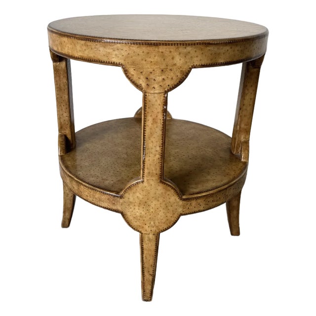 Vintage Maitland-Smith Faux Ostrich Leather Round Two-Tier End Table/ Sold For Sale