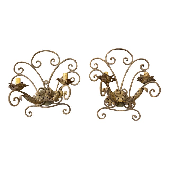 Pair of Early 20th Century Iron Sconces For Sale