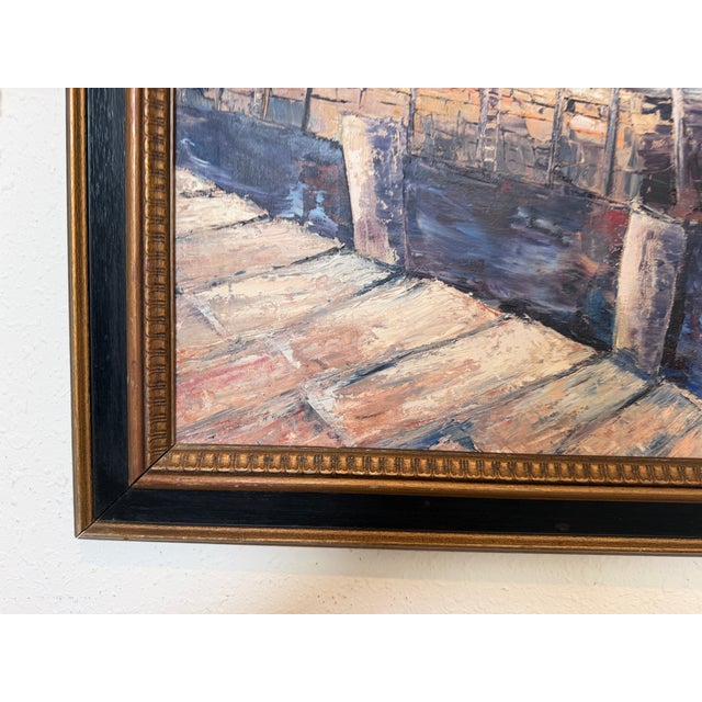 V. Caskey Coastal Harbor Vintage Oil Painting Signed 1975 Maritime Seascape Art For Sale - Image 12 of 12