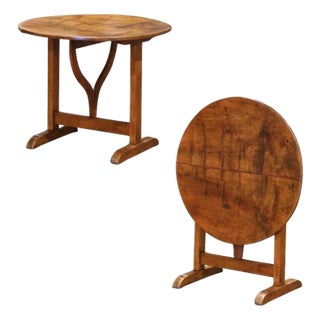 Mid-19th Century French Walnut Wine Tasting Table With Lyre-Form Stretcher For Sale