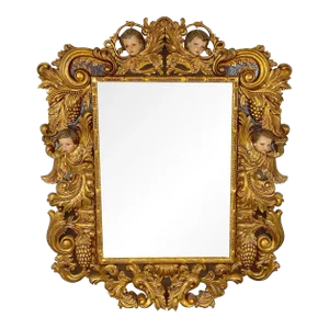Early 20th Century Palatial Italian Carved Figural Giltwood & Polychromed Baroque Style Mirror