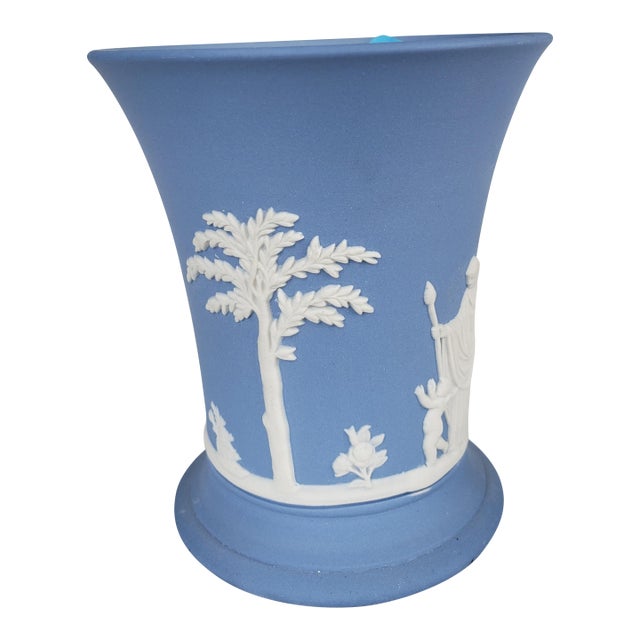 Vintage Wedgwood Blue Jasperware Bud Vase - "Venus & Cupid" For Sale