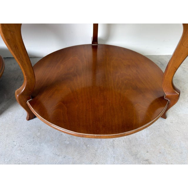 Vintage Grosfeld House Three Tier Walnut Side Tables With Drawer – A Pair For Sale - Image 10 of 12
