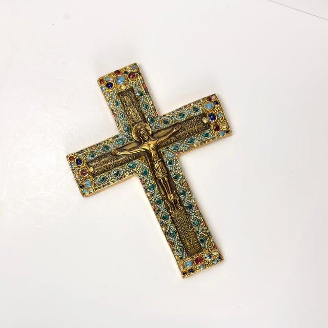 Gilt Ceramic Byzantine Crucifix by Marc Roussel, Vallauris, 1962 For Sale - Image 9 of 12