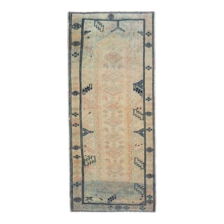 Vintage Turkish Oushak Handmade Wool Cotton Beige Runner For Sale