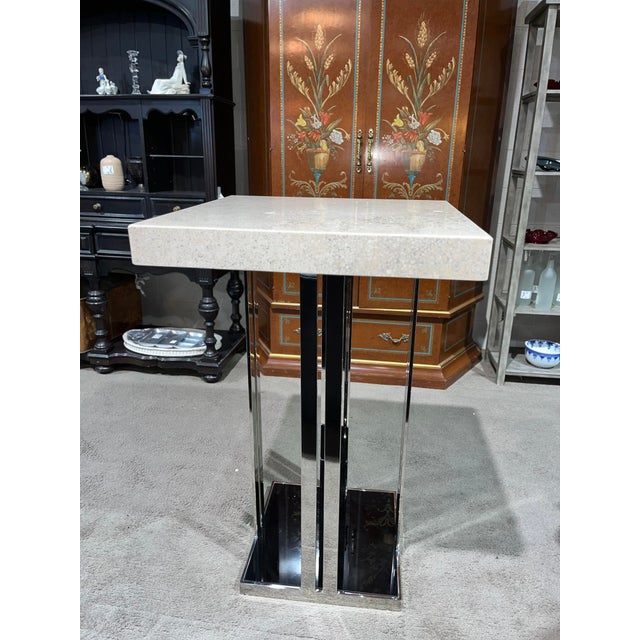 Contemporary Stone International "Aurora" Stone & Chrome Pub Table For Sale - Image 3 of 7
