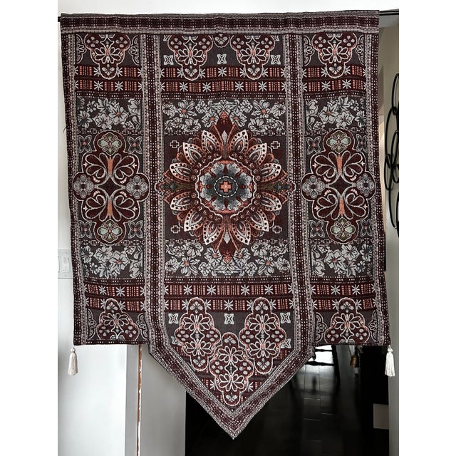 Woven (not printed) construction 53” (top to bottom center pointed shape) 42” (top to bottom sides with tassels) 40” Wide...