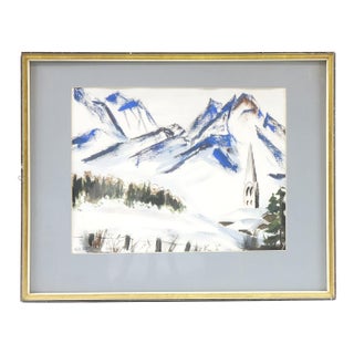 Echoes of the Frozen Alps - Original Watercolor on Paper Signed For Sale