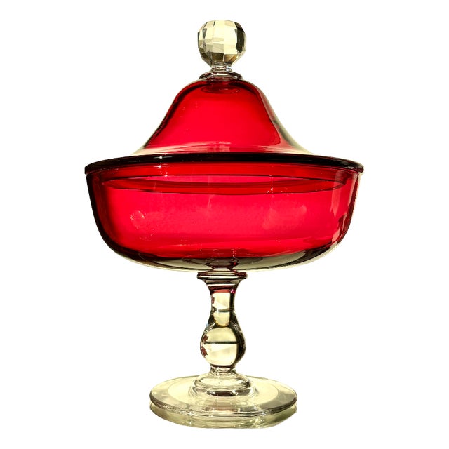 Ruby and Clear Crystal Drageoir from Baccarat, Late 19th Century For Sale