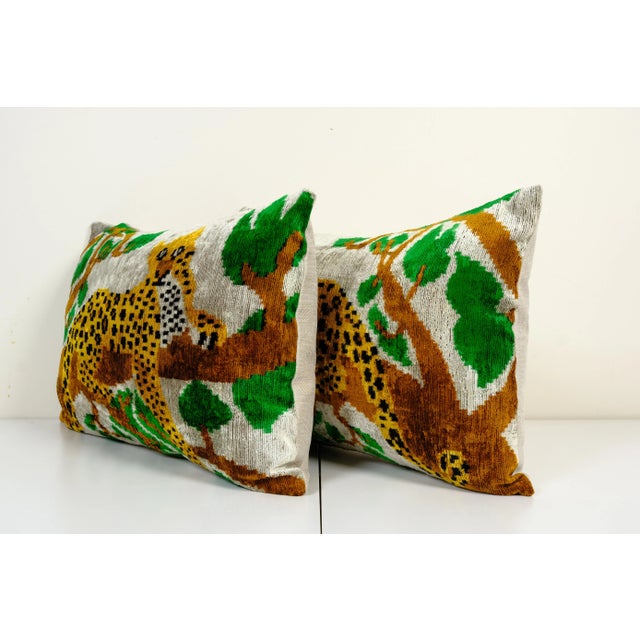 Mid-Century Modern Silk Ikat Velvet Pillow, Animal Pillows With Tree Design For Sale - Image 3 of 6