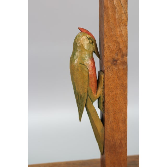 Art Deco Wooden and Frosted Glass Table Lamp with a Woodpecker, 1930s For Sale - Image 4 of 18