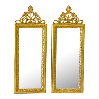 Diminutive Italian Carved Giltwood Neoclassical Wall Mirrors - a Pair For Sale
