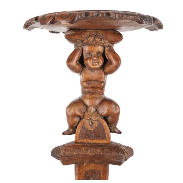 Antique Italian Renaissance Revival Cherub Wood Pedestal For Sale - Image 4 of 10