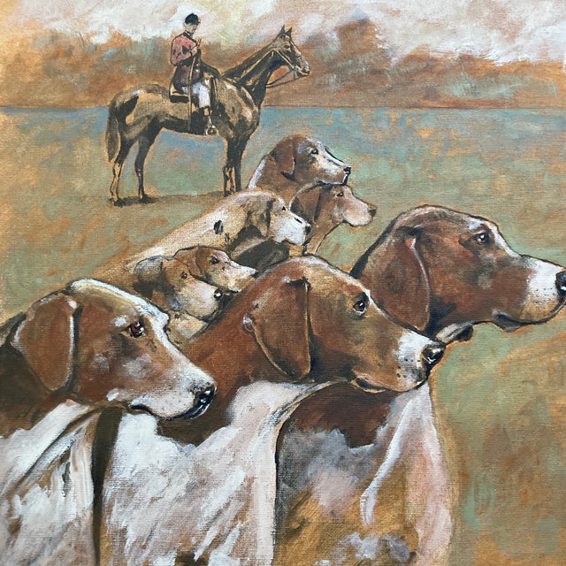 Contemporary Contemporary Original Stephen Heigh Equestrian Horse & Hound Painting “Get Set” Vintage Frame For Sale - Image 3 of 4