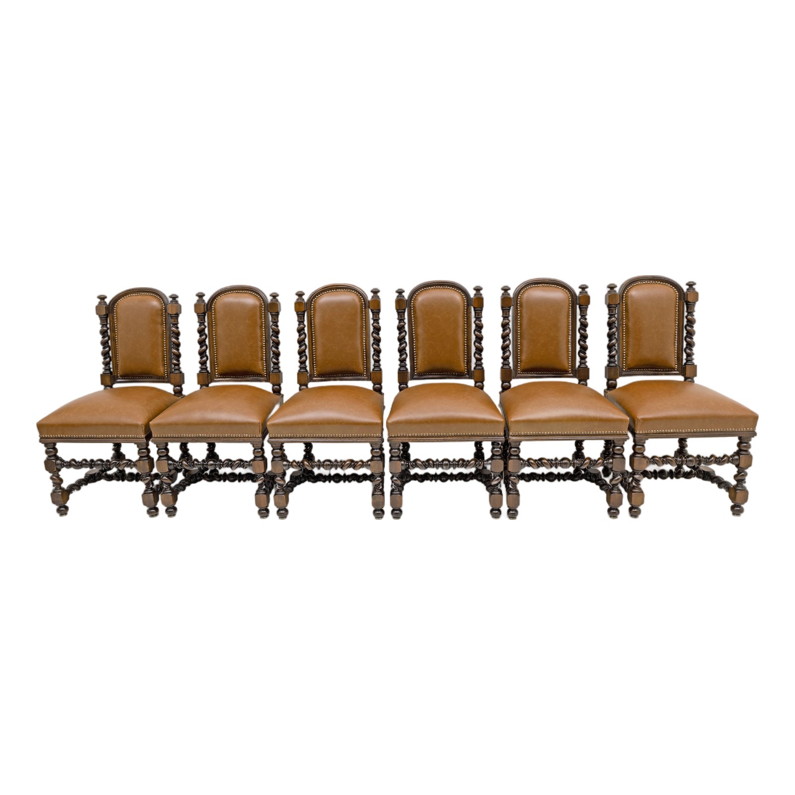Antique Italian Neo-Renaissance Walnut and Leather Dining Chairs, 1890 ...