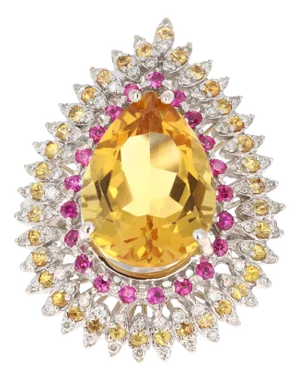 13.64 Carat Citrine Sapphire Diamond 14 Karat White Gold Cocktail Ring