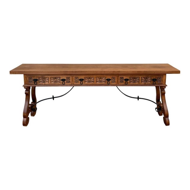20th Century Spanish Rustic Carved Wood Console Table , 1965 For Sale - Image 12 of 12
