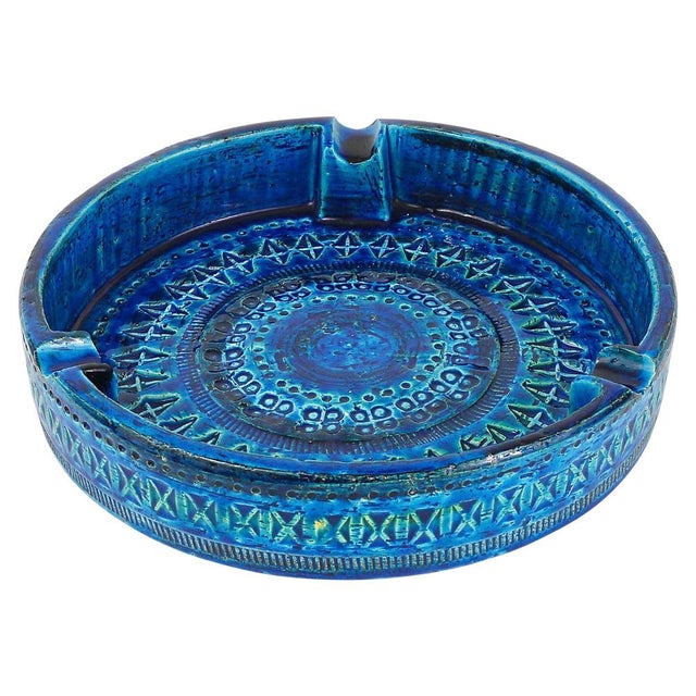 Large Mid-Century Round Rimini Blue Glazed Ashtray attributed to Aldo Londi for Bitossi, 1950s For Sale - Image 14 of 14