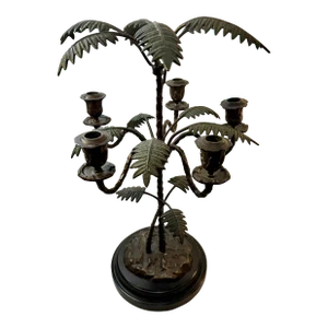 Vintage Palm Beach Regency Patinated Bronze Palm Tree Candelabra
