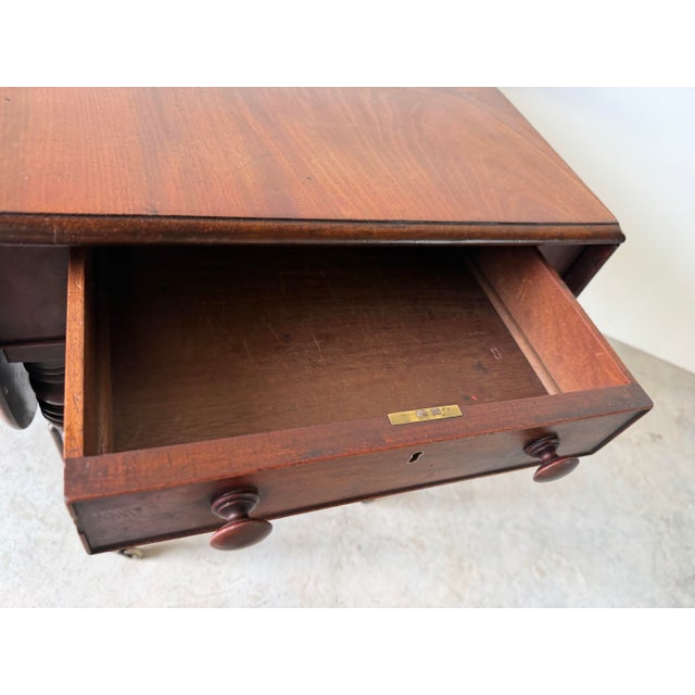 Antique English Regency Solid Mahogany Pembroke Drop-Leaf Table With Drawer & Original Casters For Sale - Image 9 of 12