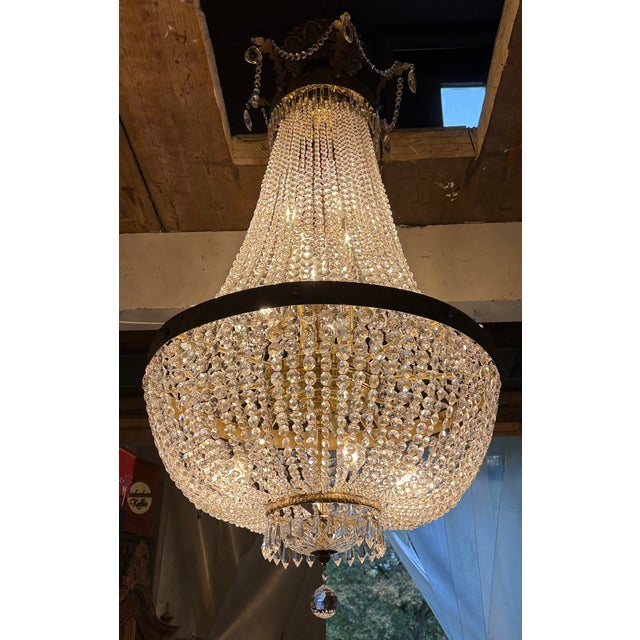 Monumental Bronze and Cut Crystal Basket Chandelier, 1930s For Sale - Image 4 of 7