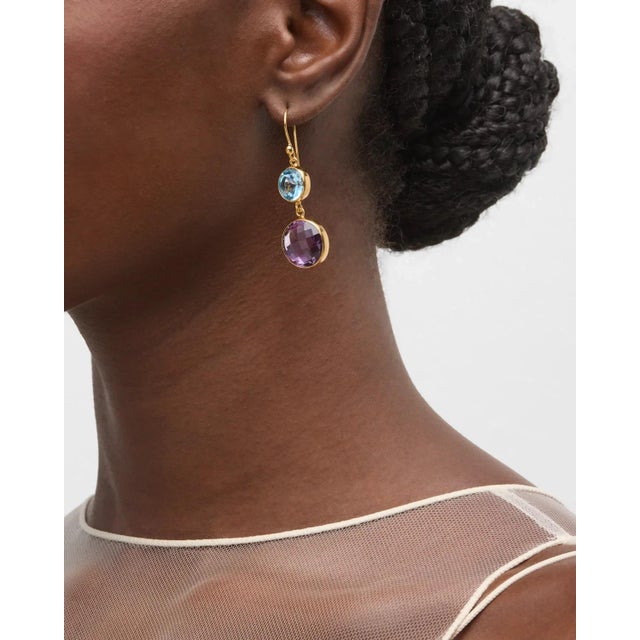 Contemporary Double Drop Fine Gemstone Earring, Blue Topaz and Blue Topaz For Sale - Image 3 of 3