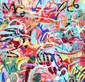 Vibrant Spontaneous Colorful Playful Painting "I Really Did Think About It" Original Artwork by Khoury