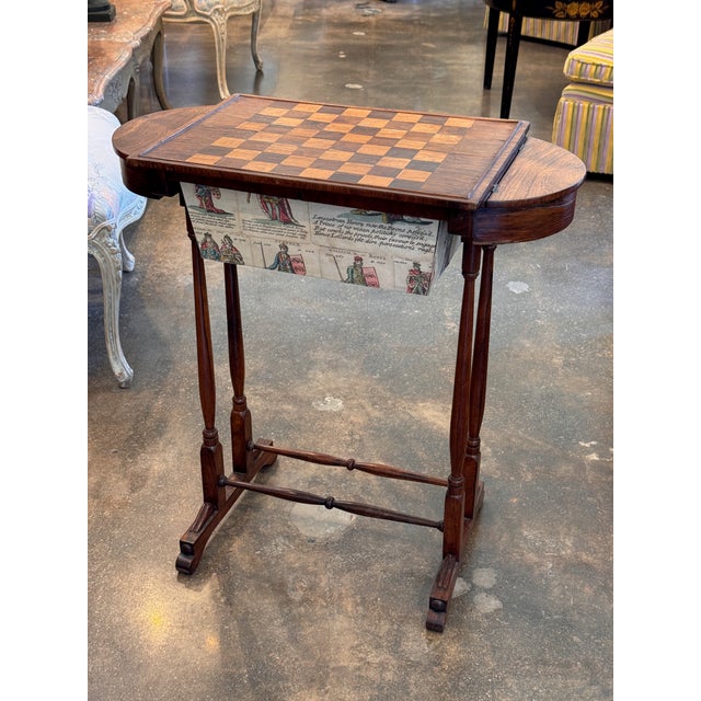 19th Century 19th Century Rosewood Game Table With Chessboard Top and Playing Card Drawer For Sale - Image 5 of 12